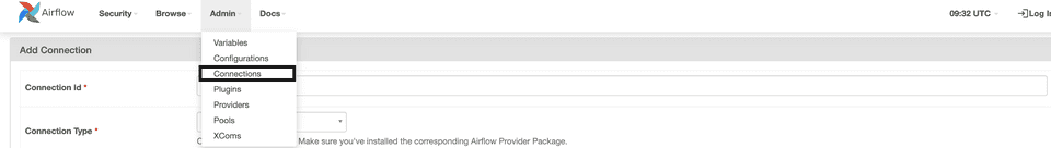 Airflow dashboard Connections option Airflow dashboard Connections option