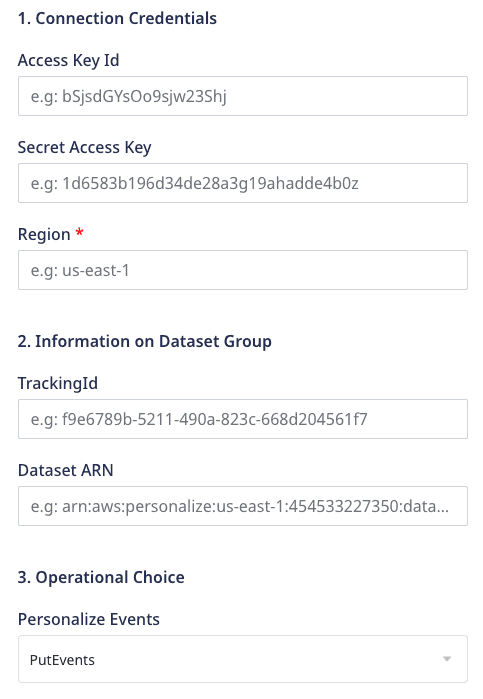 Destination Settings for AWS Personalize