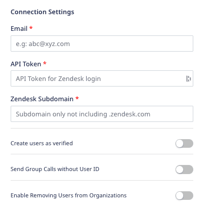 Zendesk connection settings