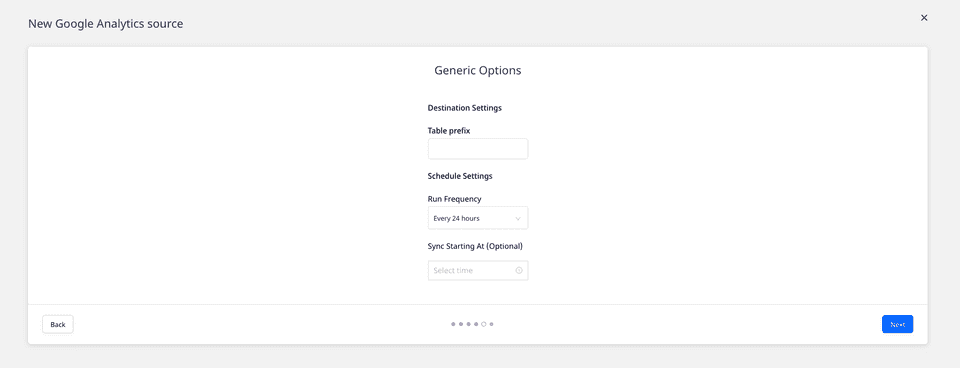 Prefix, run frequency, and data update settings