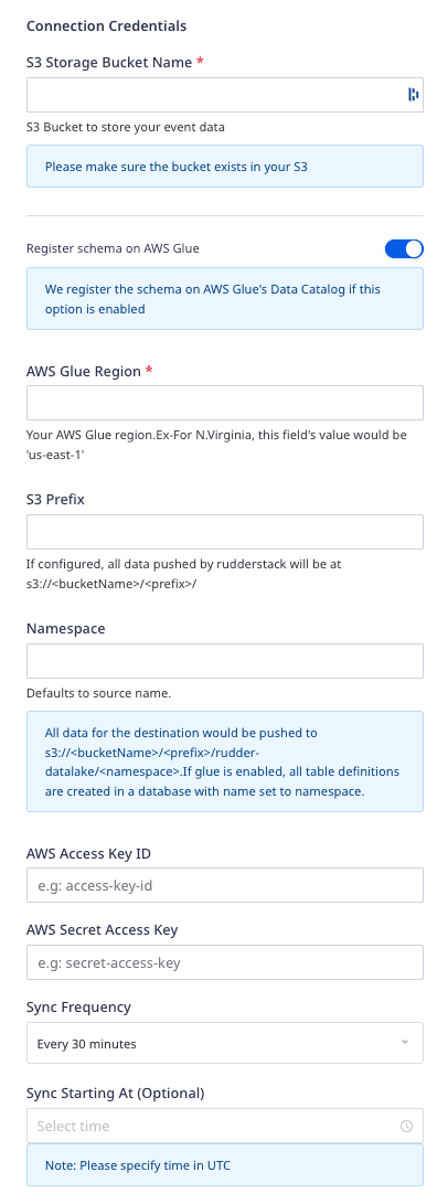 S3 data lake destination settings in RudderStack
