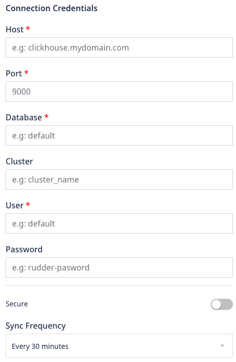 ClickHouse connection settings