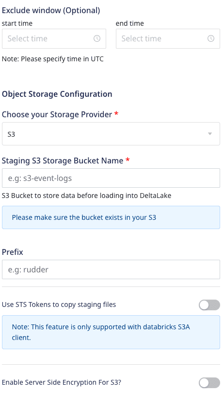 Delta Lake destination settings in RudderStack