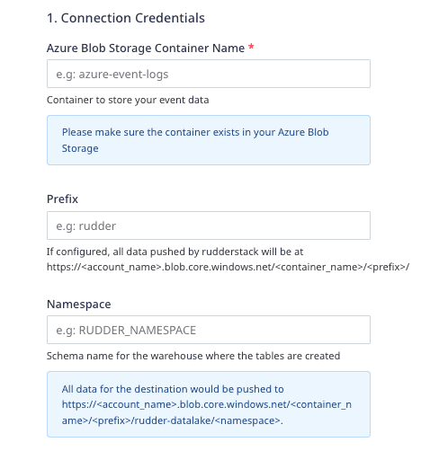 Azure data lake destination settings in RudderStack