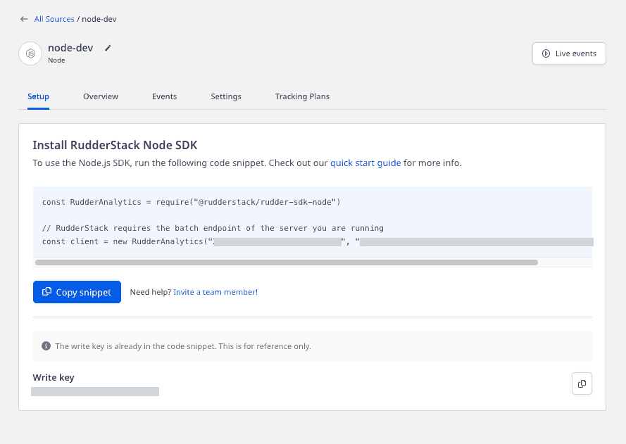 Node source write key