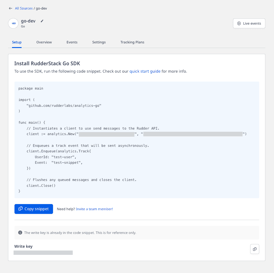 Go source write key